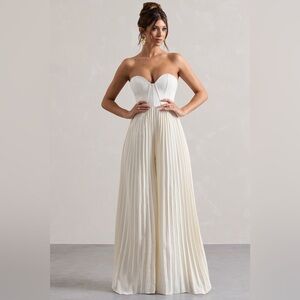 Lorelei Cream Corset Plisse Wide-Leg Jumpsuit